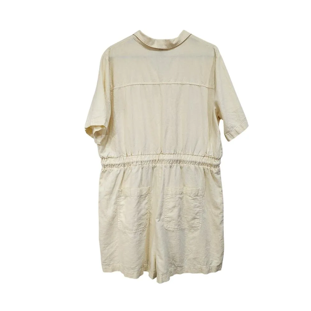 Universal Thread Linen Blend Button Up Short Sleeve Romper Pale Yellow Size XL - Image 4