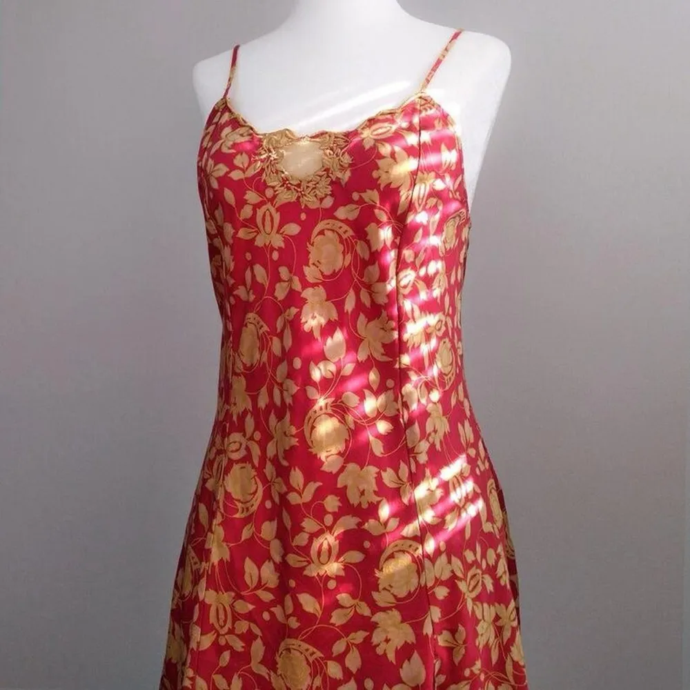 victoria’s secret 100% silk Red and gold floral slip dress with lace detailing - Image 5