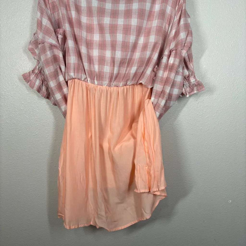 Kori Pink White Gingham Off The Shoulder Dress Size Medium - Image 3