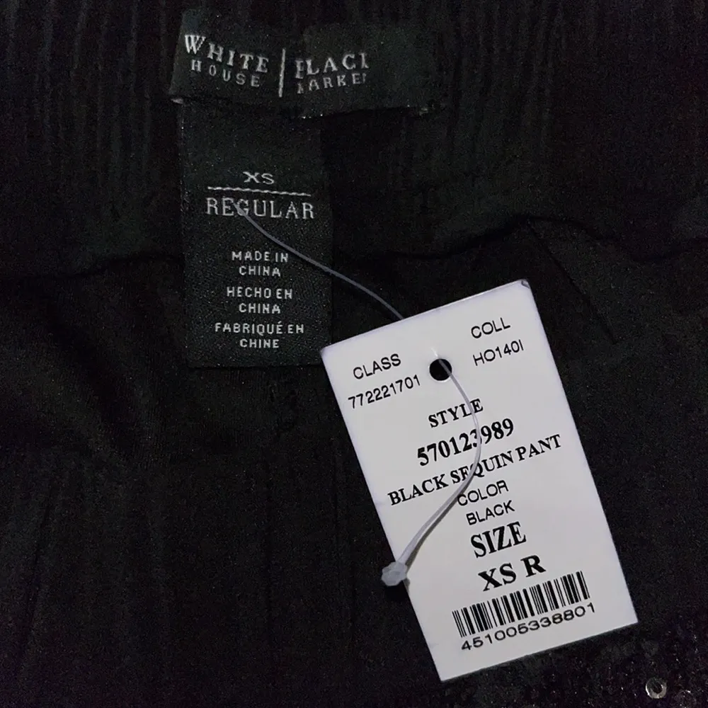White House Black Market NWT XS Regular Black Sequin Split Ankle Pull On Pants - Image 5