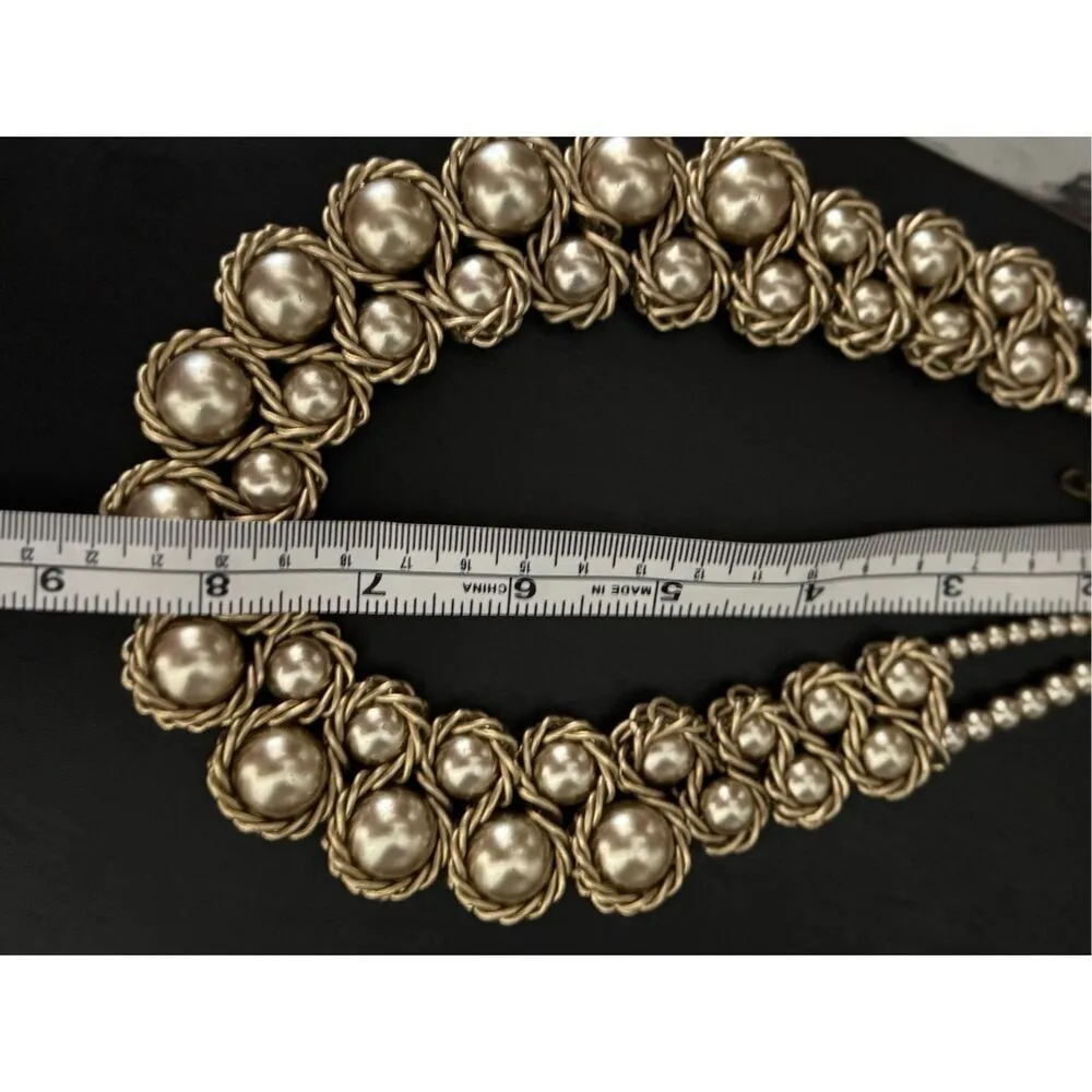 Vintage Women’s Chunky Metallic Beaded Silver Tone Statement Collar‎ Necklace - Image 5
