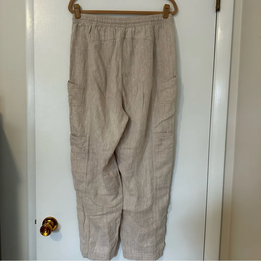 Free People Feelin Good Linen Utility Pant Pull On Womens Medium Tan - Image 9
