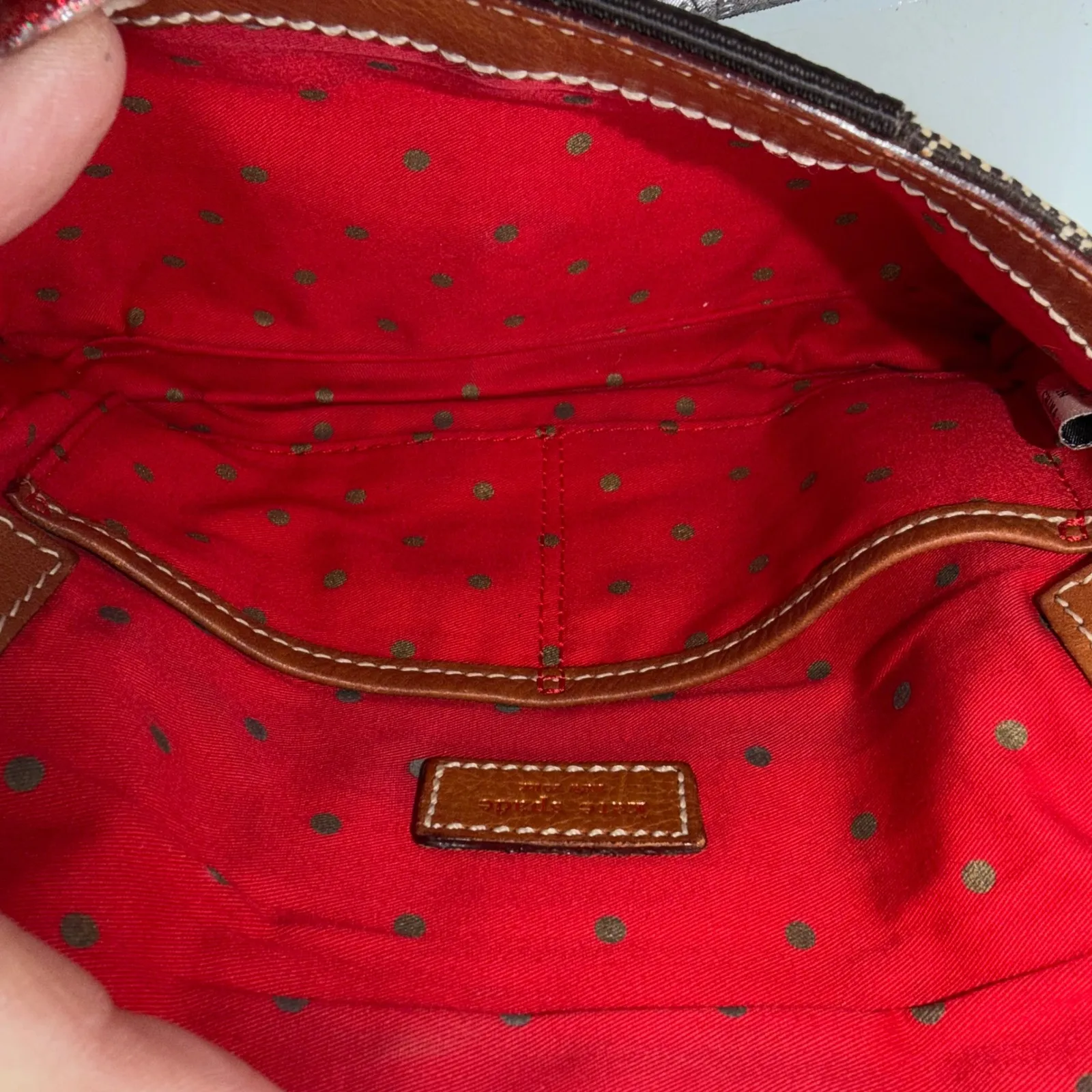 Kate Spade New York Signature Pattern Striped Shoulder Bag Brown Red - Image 9