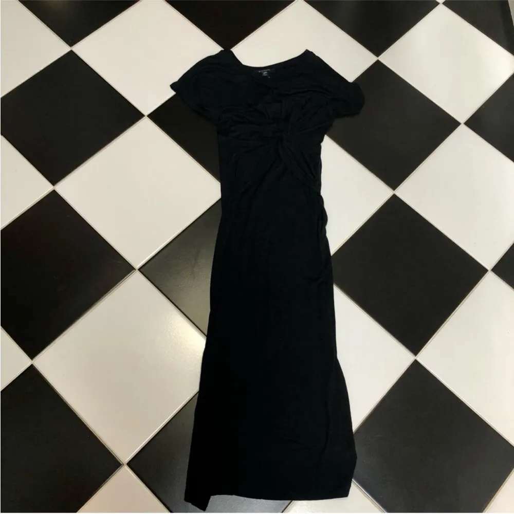 All Saints Paloma Black Stretch Mini Dress Draped Front Knot Short Sleeve Chic - Image 6