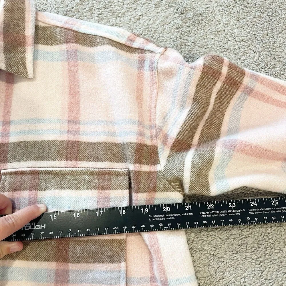 Barbie Jacket Womens Small Pink Plaid Shacket Flannel Graphic Cozy Travel Holida - Image 11