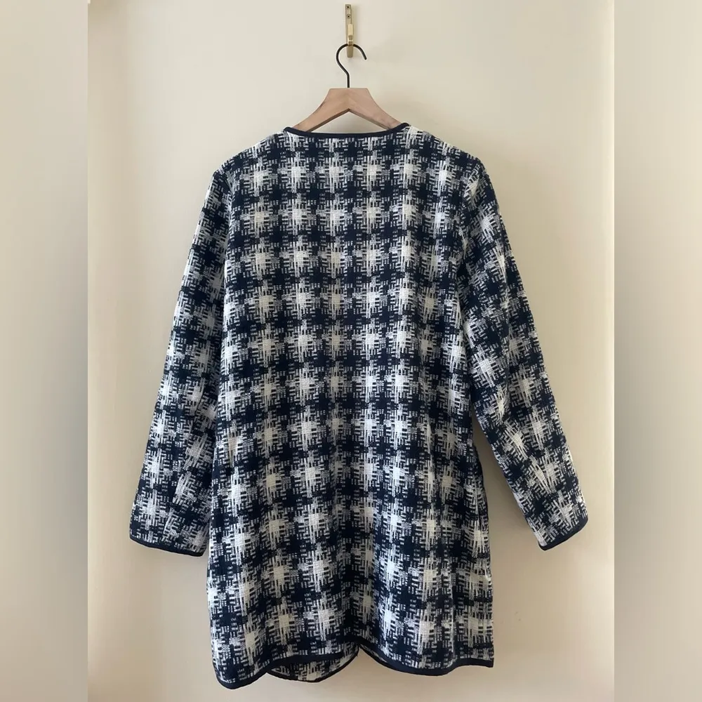 OLD NAVY Wool Peyton Open Front Textured Plaid Coat Jacket Blue Combo Size L - Image 3