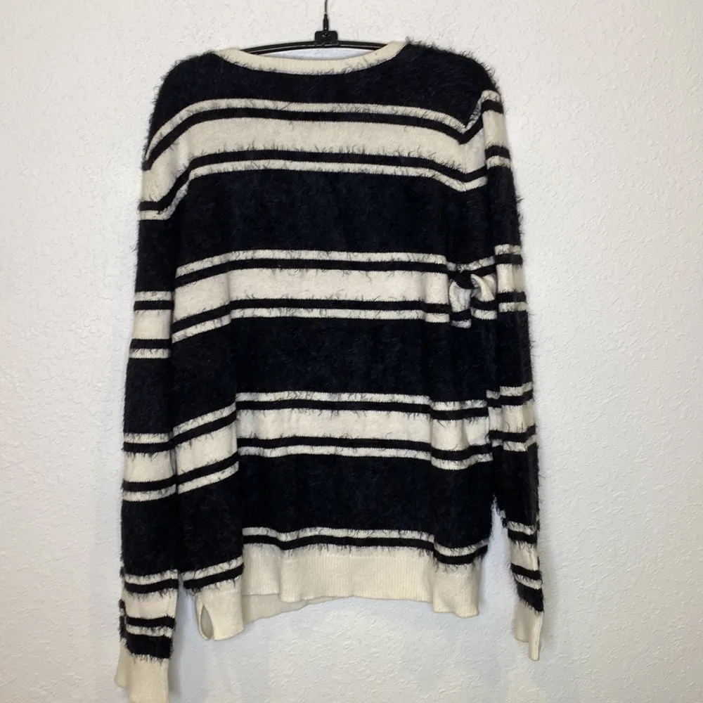 Ann Taylor LOFT Black Cream Striped Camel Hair Blend Pullover Sweater EUC Sz XL - Image 8