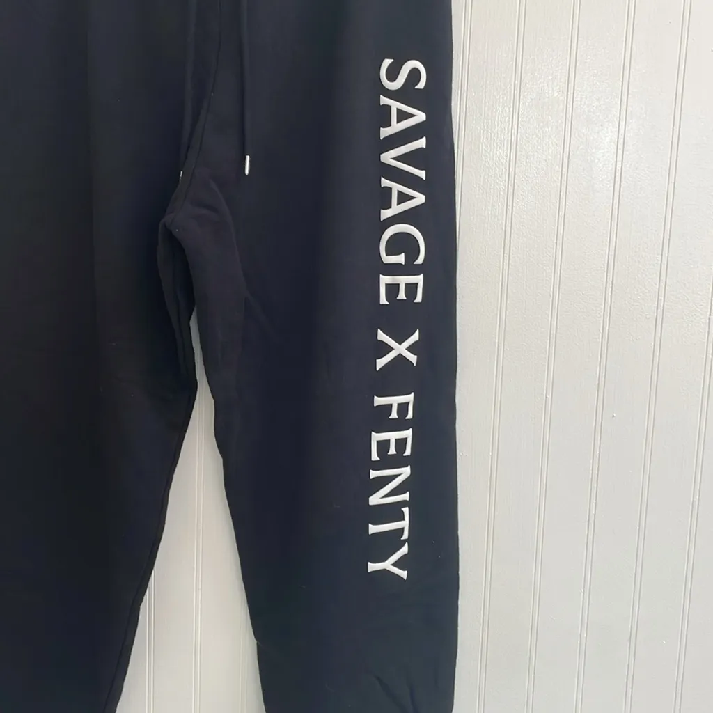 SAVAGE X FENTY Weekender Terry Sweatpants Joggers in Black Caviar Size L 12/14 Size L - Image 6