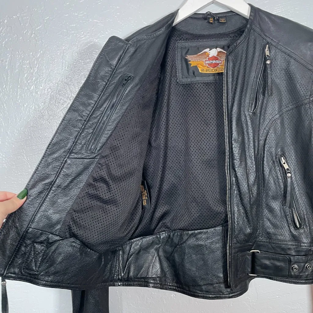 Harley Davidson Women M Black Vented Perforated Leather Jacket 98115 - Image 4