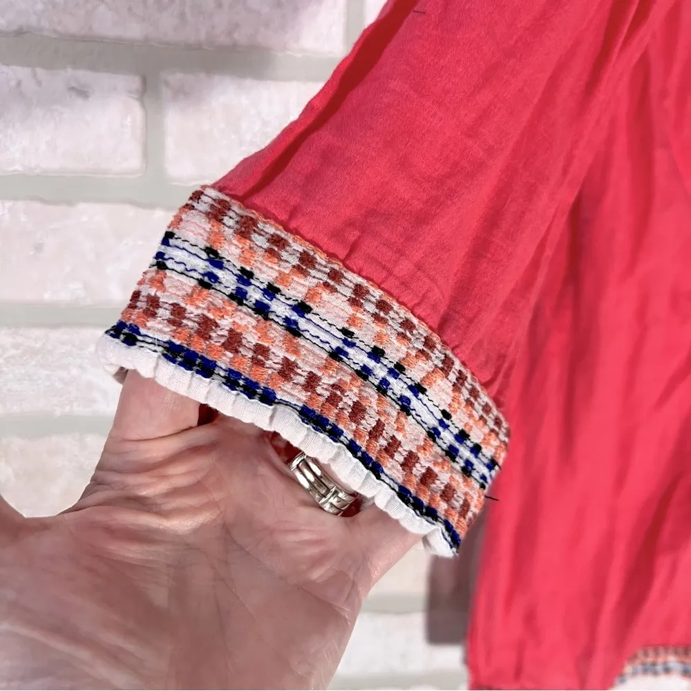 J. McLaughlin Paget Embroidered Tunic Top in Coral Size S - Image 6