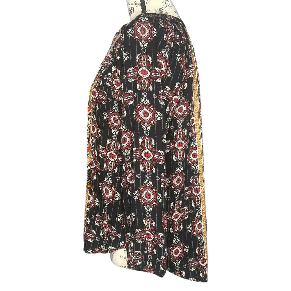 Mason & Belle X-SMALL Black Axelle Tie Front Top - Stitch Fix Boho Bead Detail - Image 3