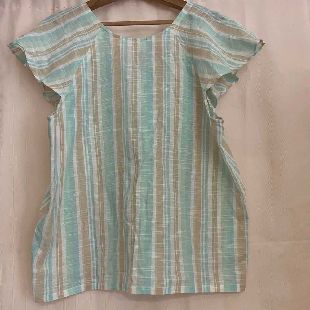 French Laundry Green Blue Ruffled Bib Collar Blouse - Image 6