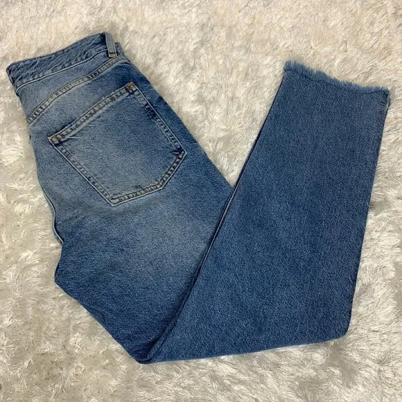 "Girls Bite Back" H&M Jeans Sz 6 Distressed Straight Leg Raw Hem - Image 2