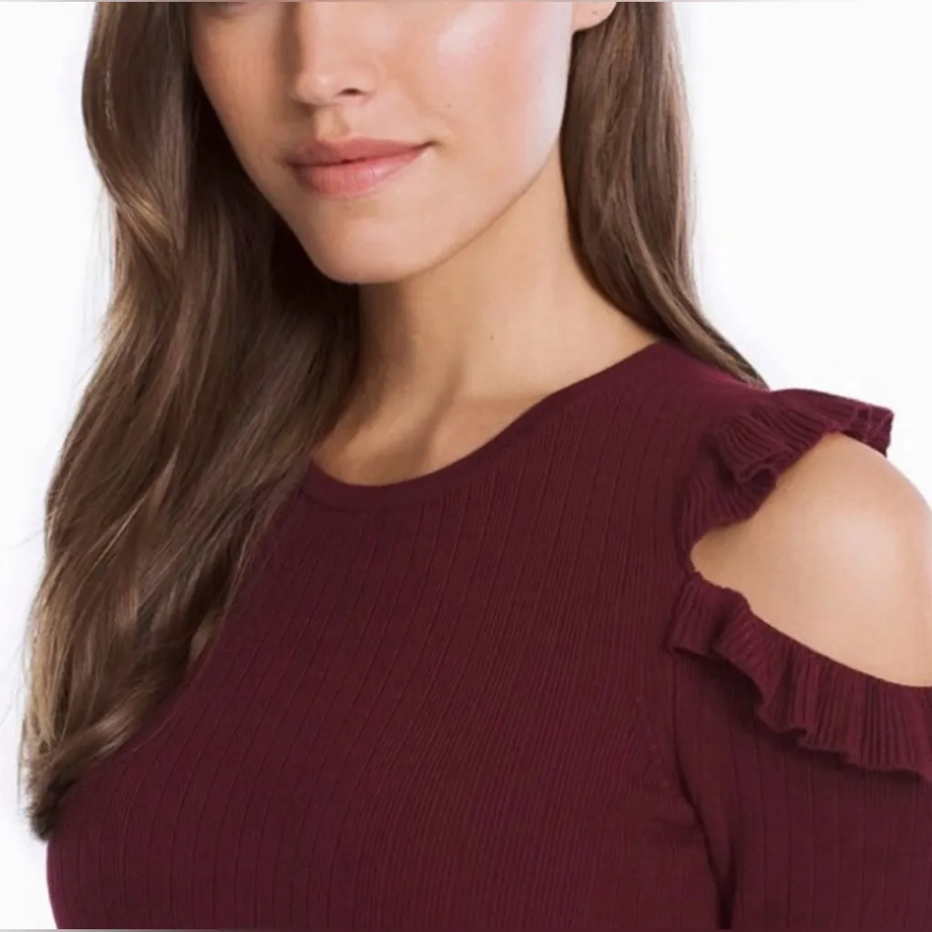 White House Black Market Off-Shoulder Burgundy Sweater - Image 2