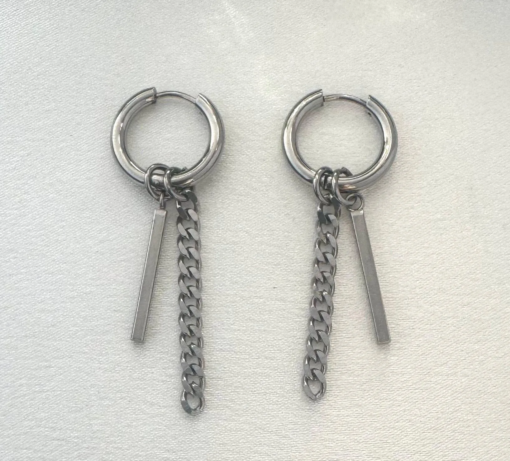 Metal Chain Dangle Drop Earrings for Men Women Punk Hip Hop Unisex Style Silver - Image 2