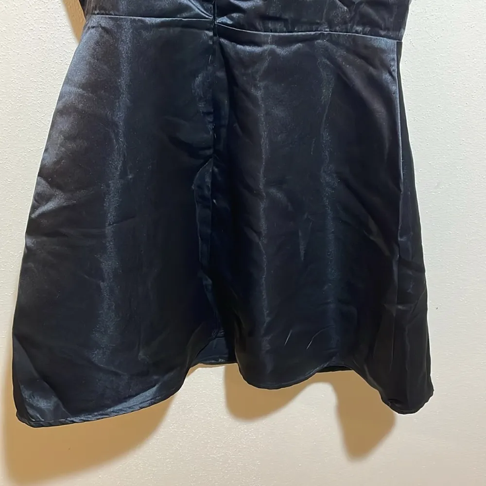 Lucy in the Sky Neila Satin Mini Dress Adjustable Bow Straps Black Size Medium - Image 10