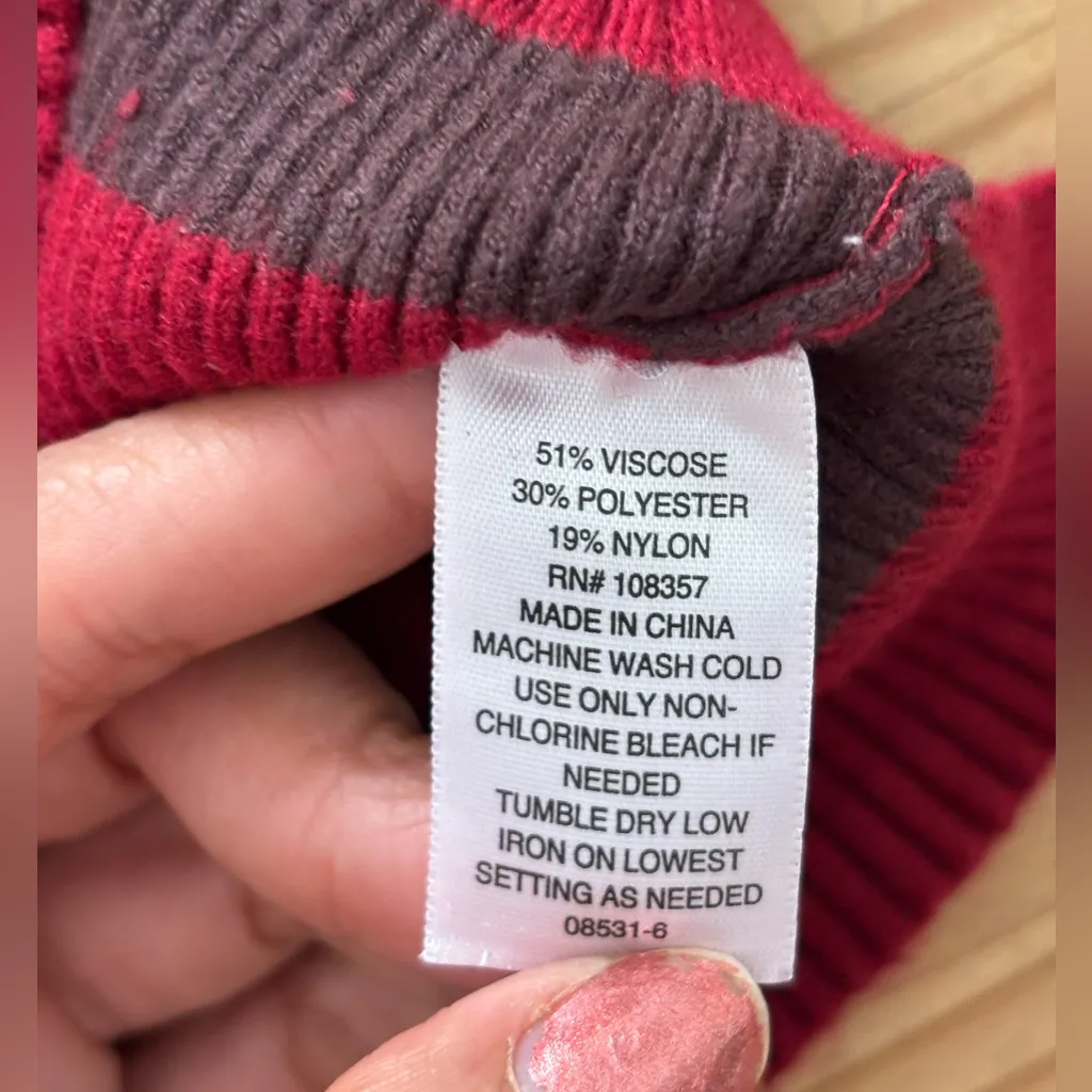 Arizona Jean Co. Red White Black Long Sleeve Mock Neck Crop Top Blouse Size XS - Image 8