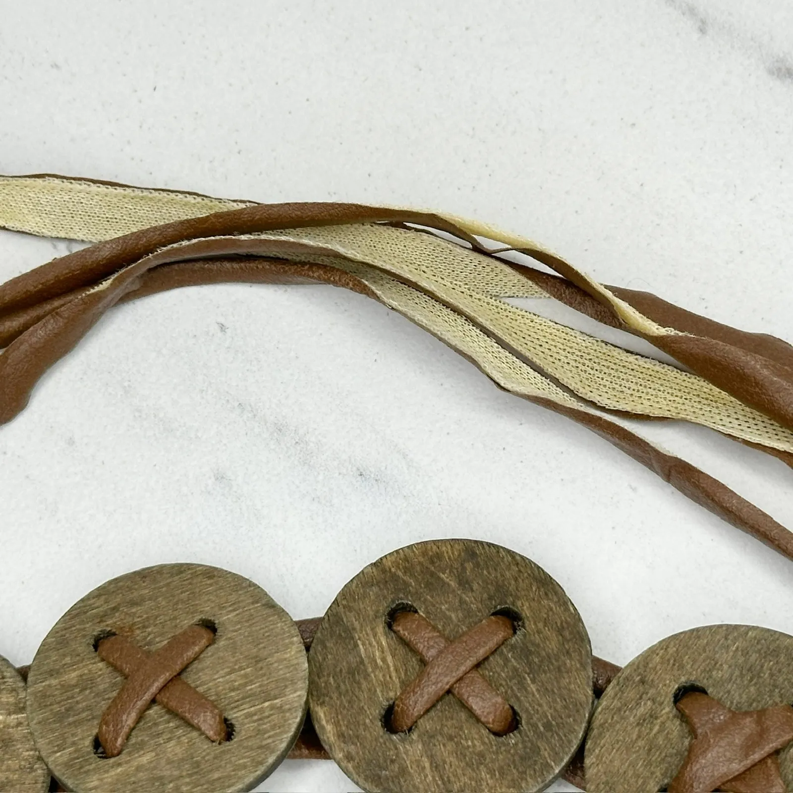 Wood Beaded Faux Leather Tie Belt Small (S) Boho Hippie Festival X - Image 6