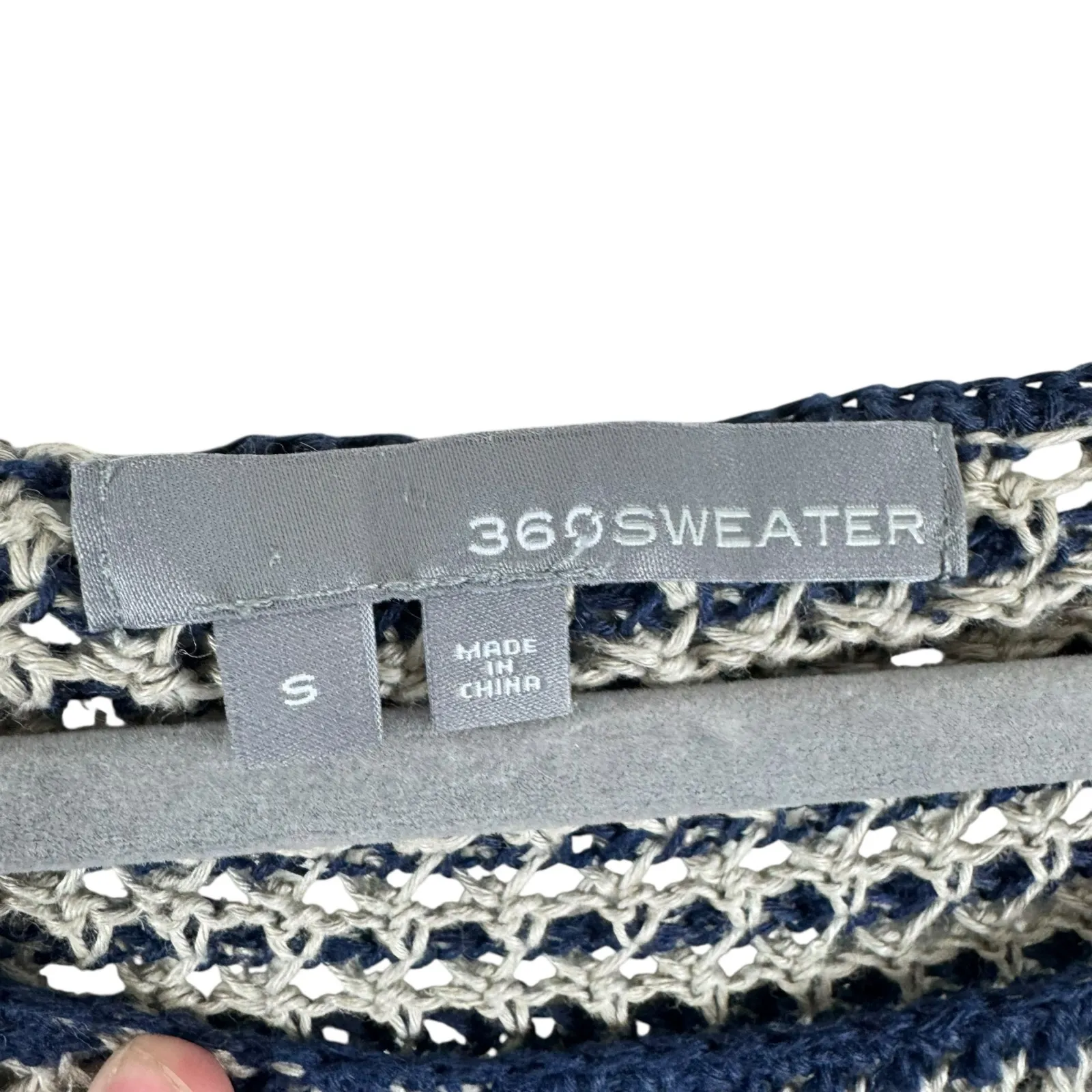 360 Sweater 100% Linen Blue Cream Striped Nautical 3/4 Sleeve Sweater Size S - Image 5