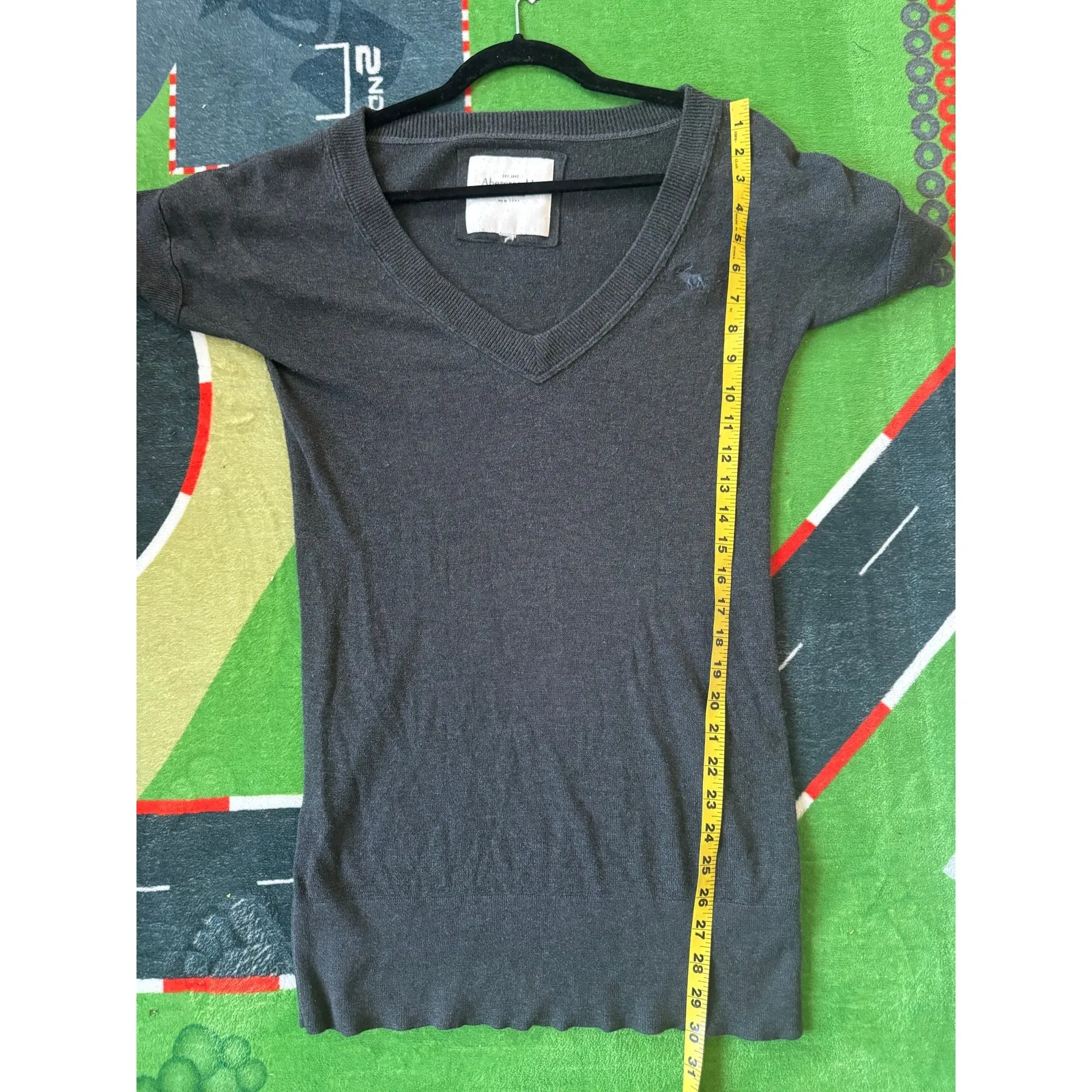 Abercrombie & Fitch Womens V-Neck Tee Gray Cotton Silk Modal Logo Top Preppy y2k - Image 4