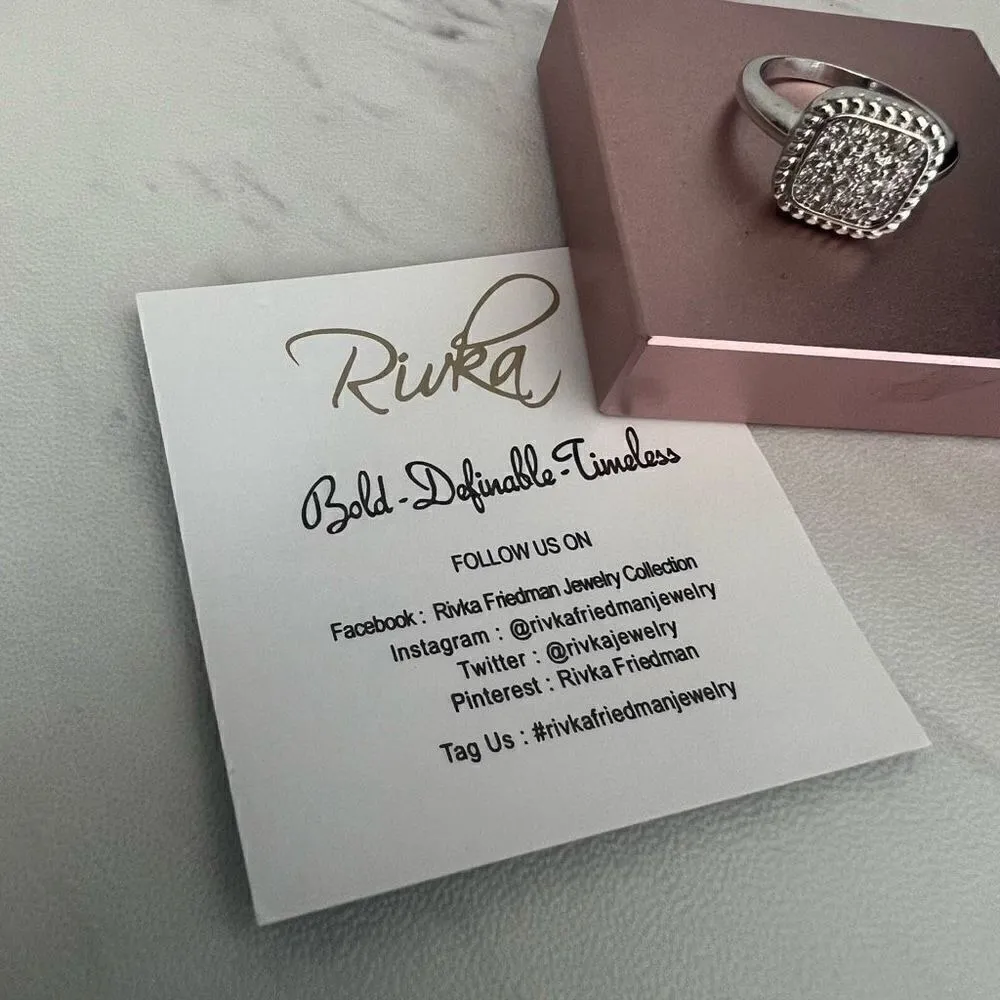 RIVKA‎ FRIEDMAN Twisted Bezel Pavé CZ Ring, Silver Rhodium Plated, Size 6, NWT - Image 10