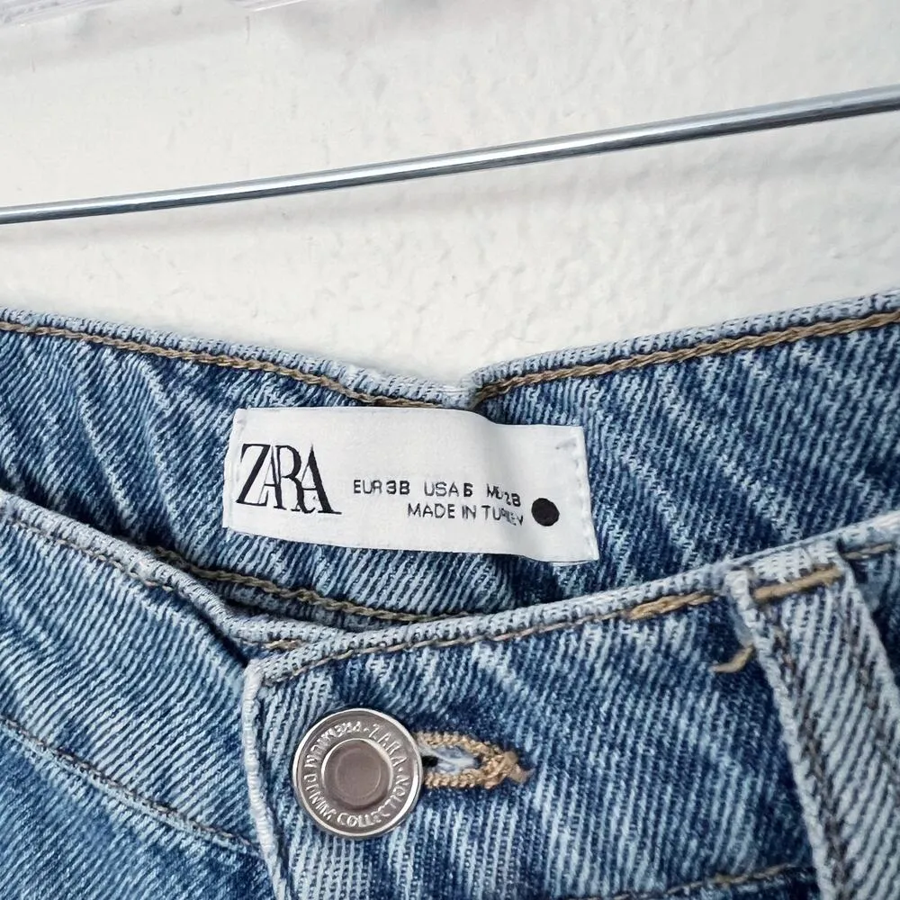 [Zara] High Rise Medium Wash Ripped Knee Straight Leg Jeans Rigid Cotton Size 6 - Image 9