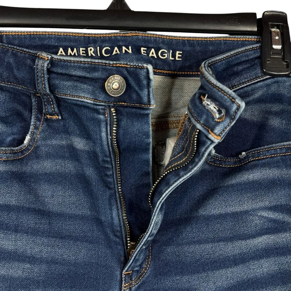 American Eagle SZ 6 Super Hi-Rise Jeggings Jeans Distressed Stretch Frayed Hems - Image 4