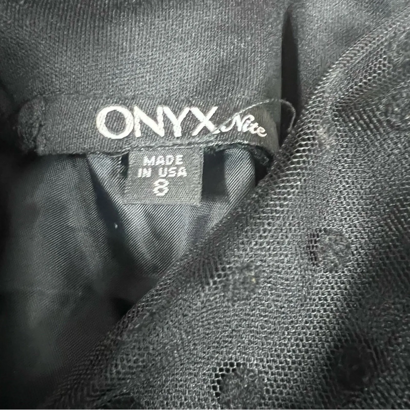 Onyx Nite Black Polka Dot Satin Cocktail Dress Size 8 V-Neck Coquette Whimsigoth - Image 5