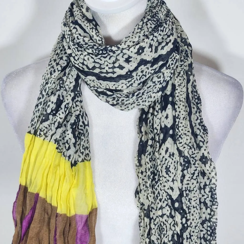 Black and Cream Snakeskin Print Boho Scarf Lightweight Snakeskin Crinkle Scarf - Image 2