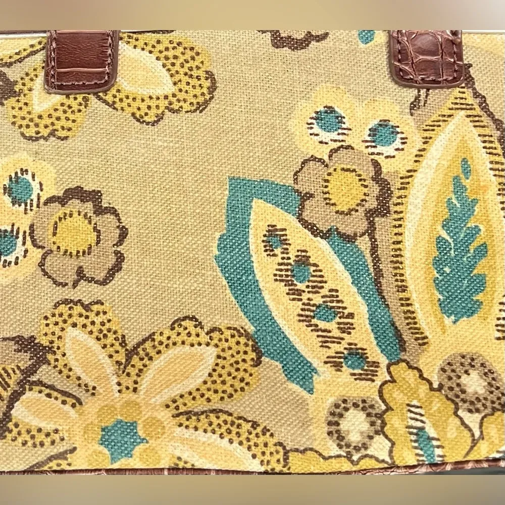 Vintage Liz Claiborne Floral Canvas & Croc Leather Handbag Brown - Image 5