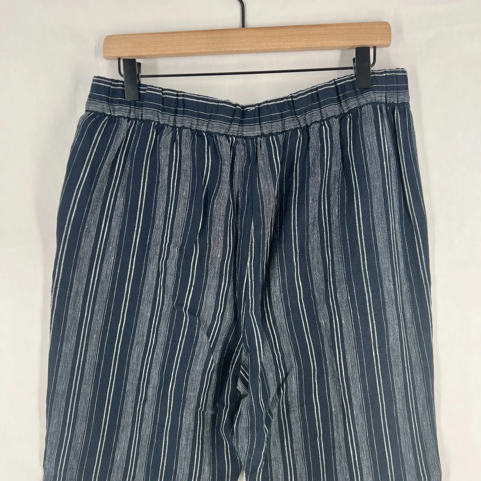 Ellen Tracy Jogger Pants Women M Navy White Striped Linen Drawstring Cuffed Hem - Image 8