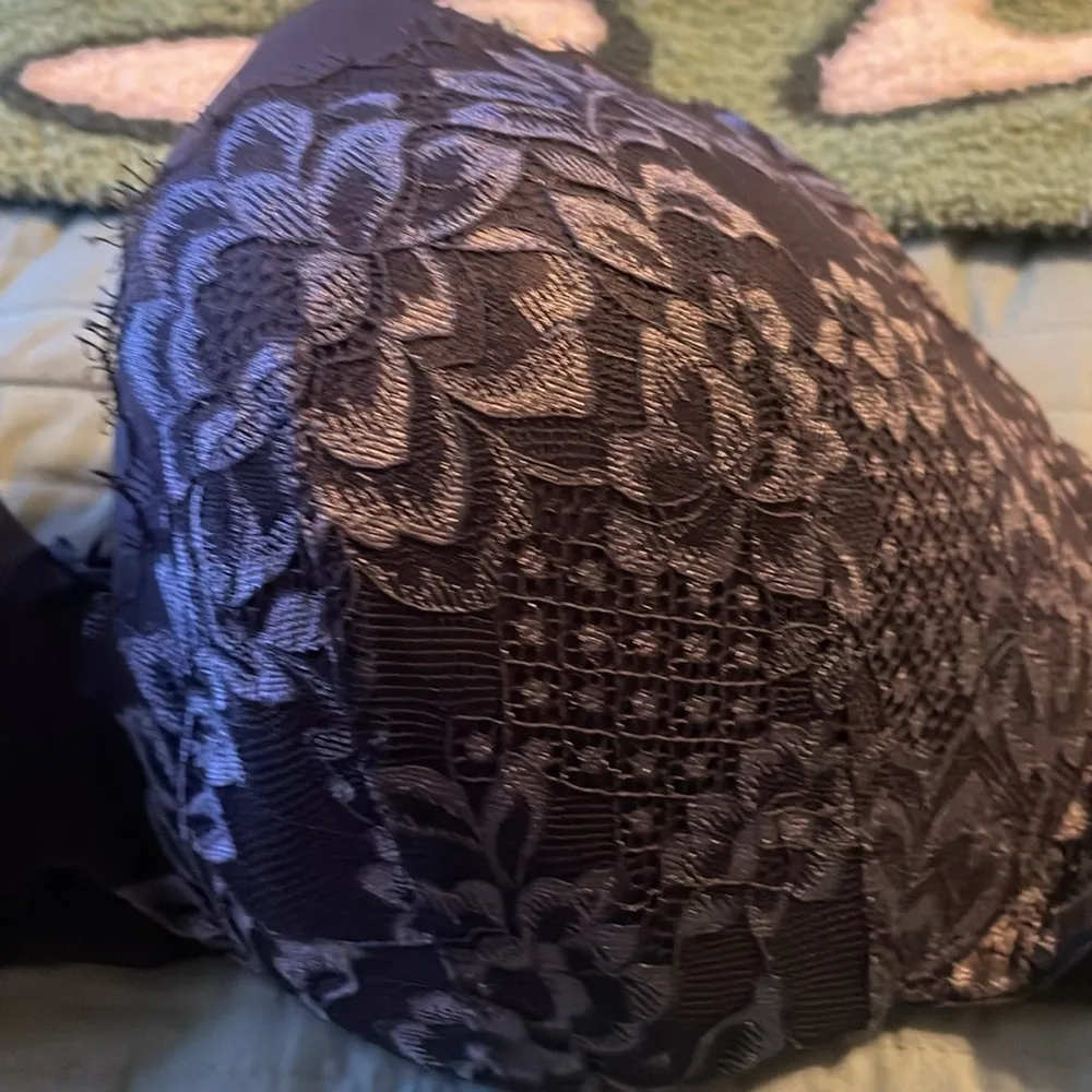 Cacique Smooth Balconette Navy Floral Lacy Bra Size 44DD - Image 4