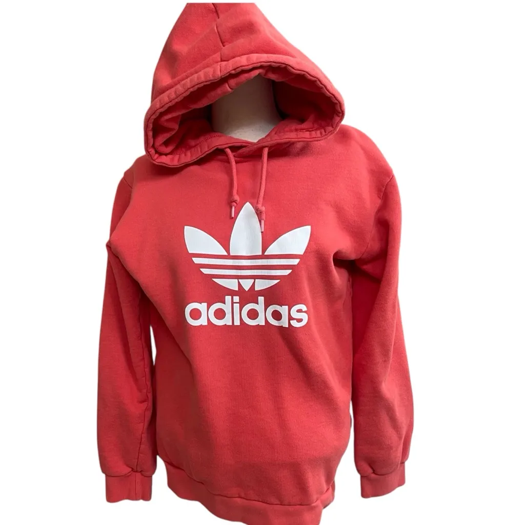 Adidas Originals Hoodie Women Small Coral  Trefoil‎ Logo Sweatshirt Pullover S - Image 2