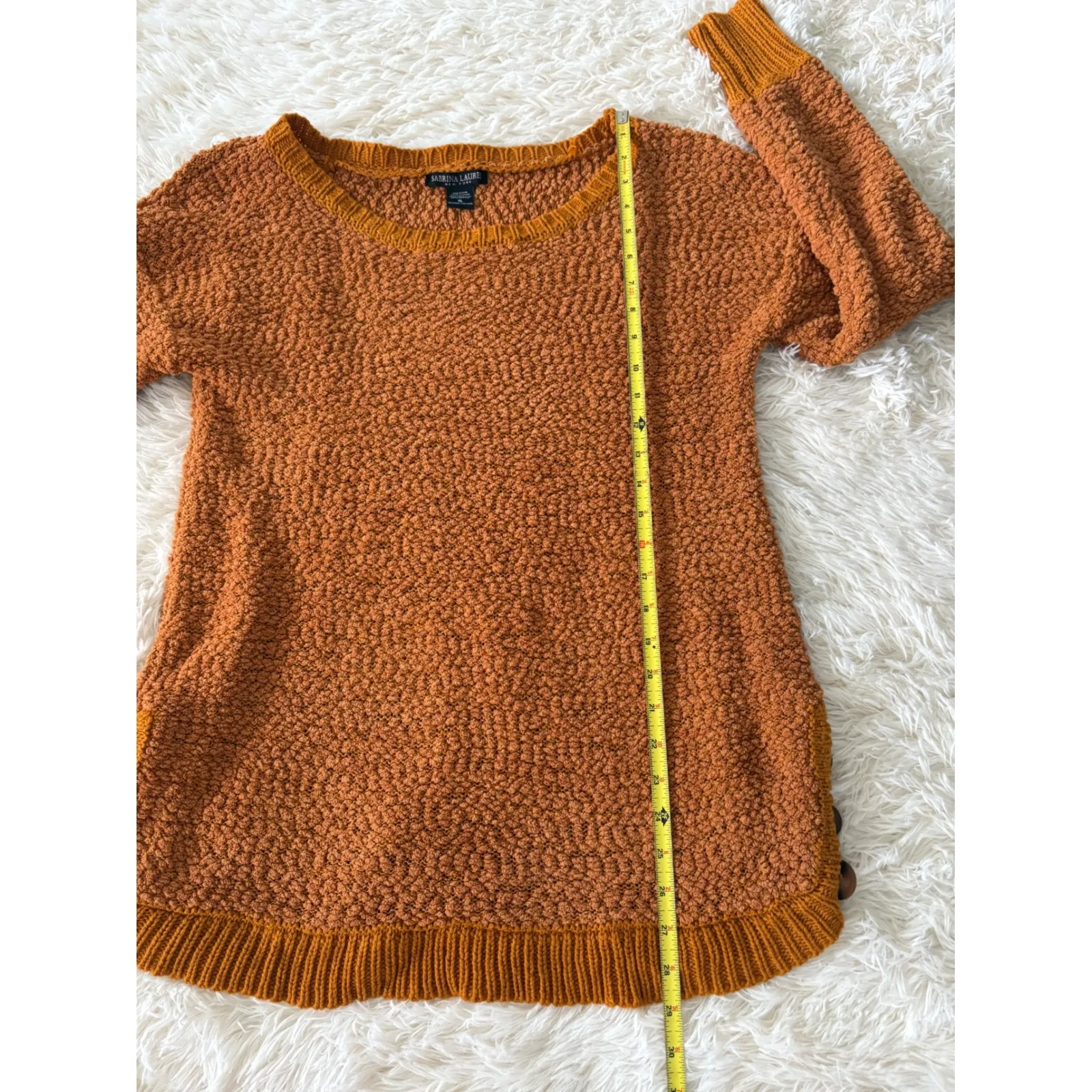 Sabrina Laure Textured Knit Pullover Sweater Rust Orange Button Detail XL‎ - Image 5