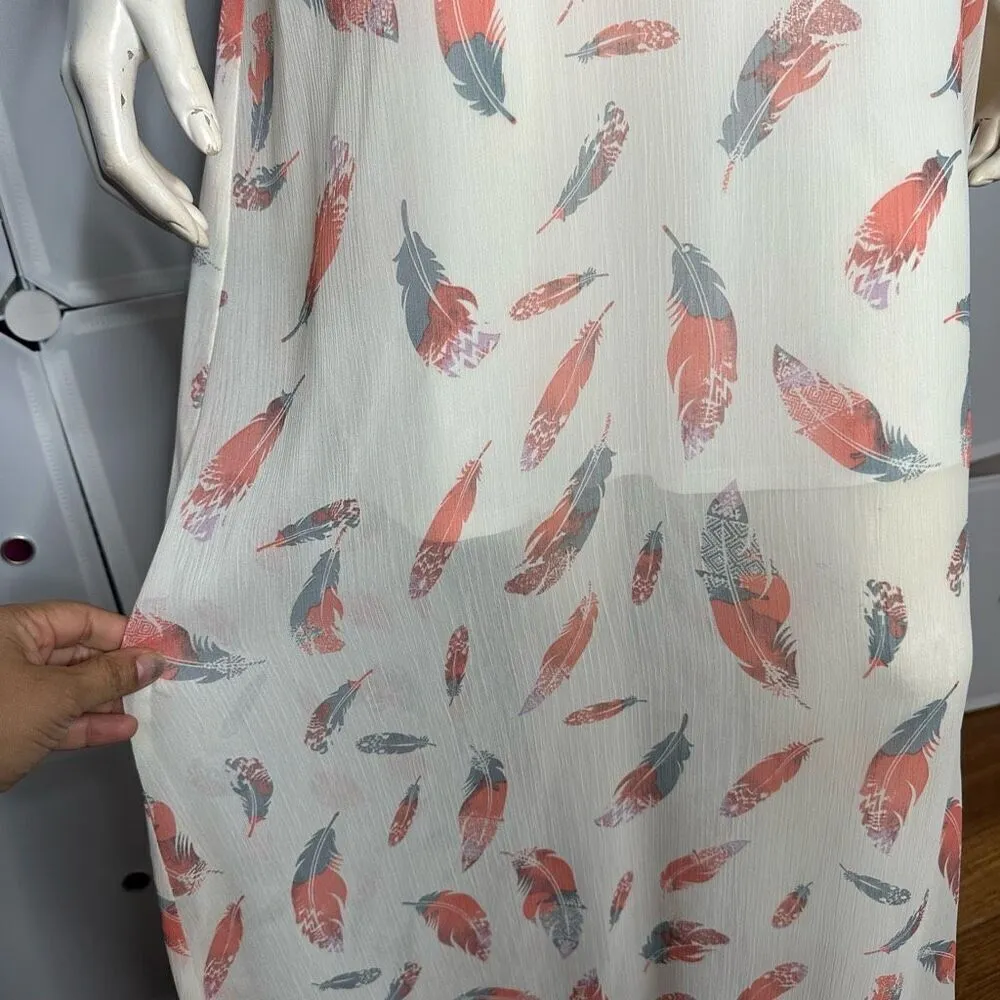 Xhilaration Sheer Boho Feather Maxi Dress Size Medium - Image 7