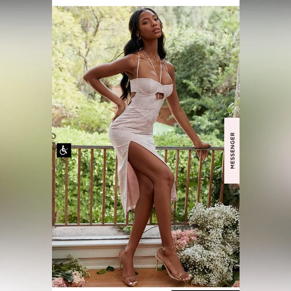 HOUSE OF CB 'Georgia' Crystal Satin and Lace Midi Dress cutout Size M NWOT‎ - Image 2