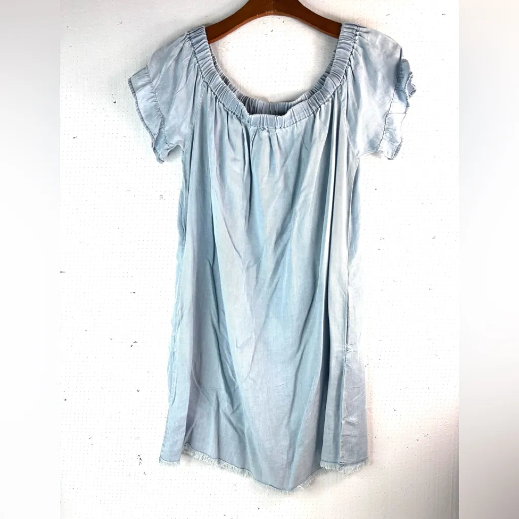 Hem & Thread S Chambray Raw Hem Pocketed Peasant Dress - Image 8