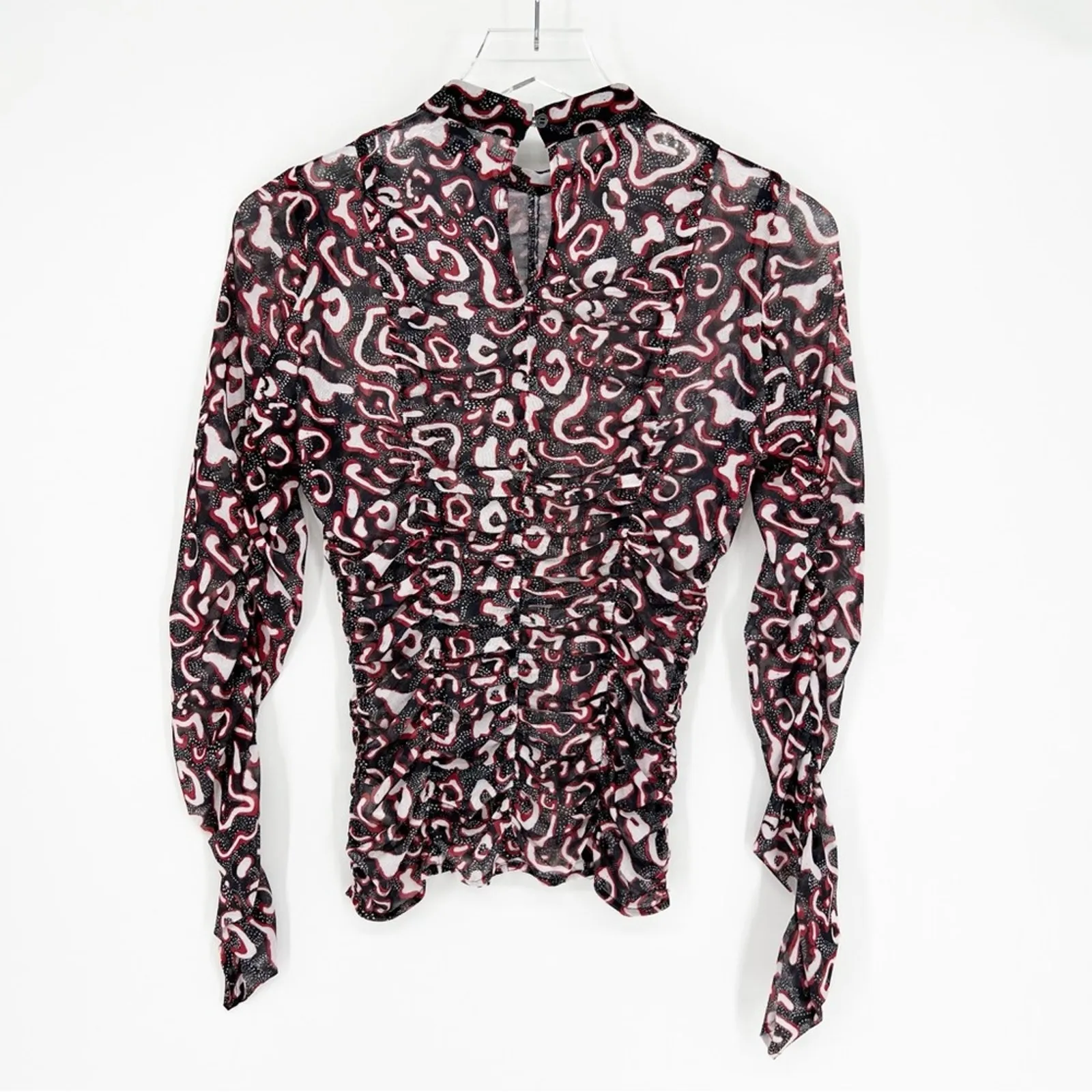 Rebecca Minkoff Ruched‎ Printed Mesh Long Sleeve Top S - Image 3