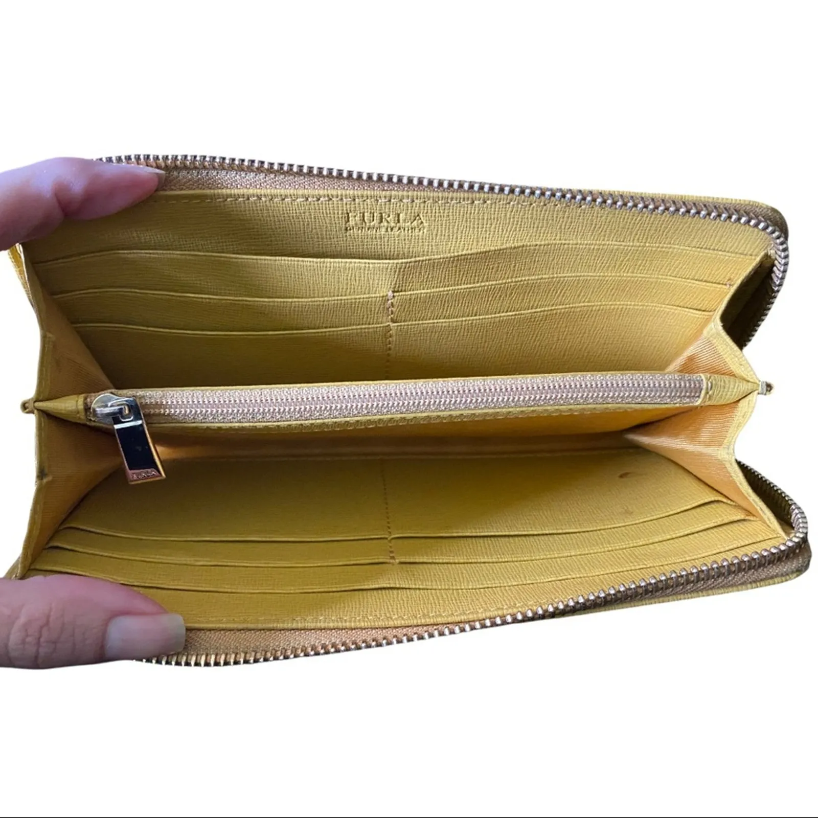 Furla Leather Yellow Zip Zippy Accordion Wallet EUC - Image 6