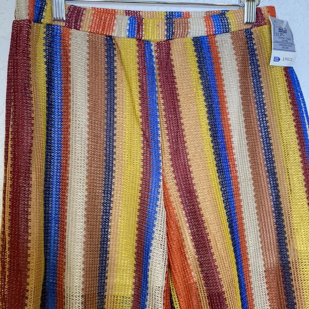 Sweet Rain Striped Wide Leg Colorful Sheer Pants w/ Shorts Lining NWT Sz XL - Image 3