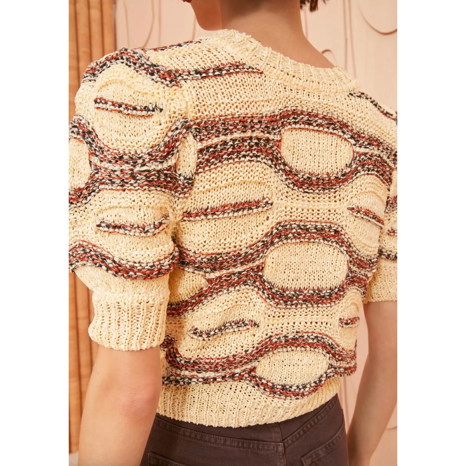 Ulla Johnson Alba Top Sweater Sedona puff sleeve boho tan rust red size medium M - Image 3