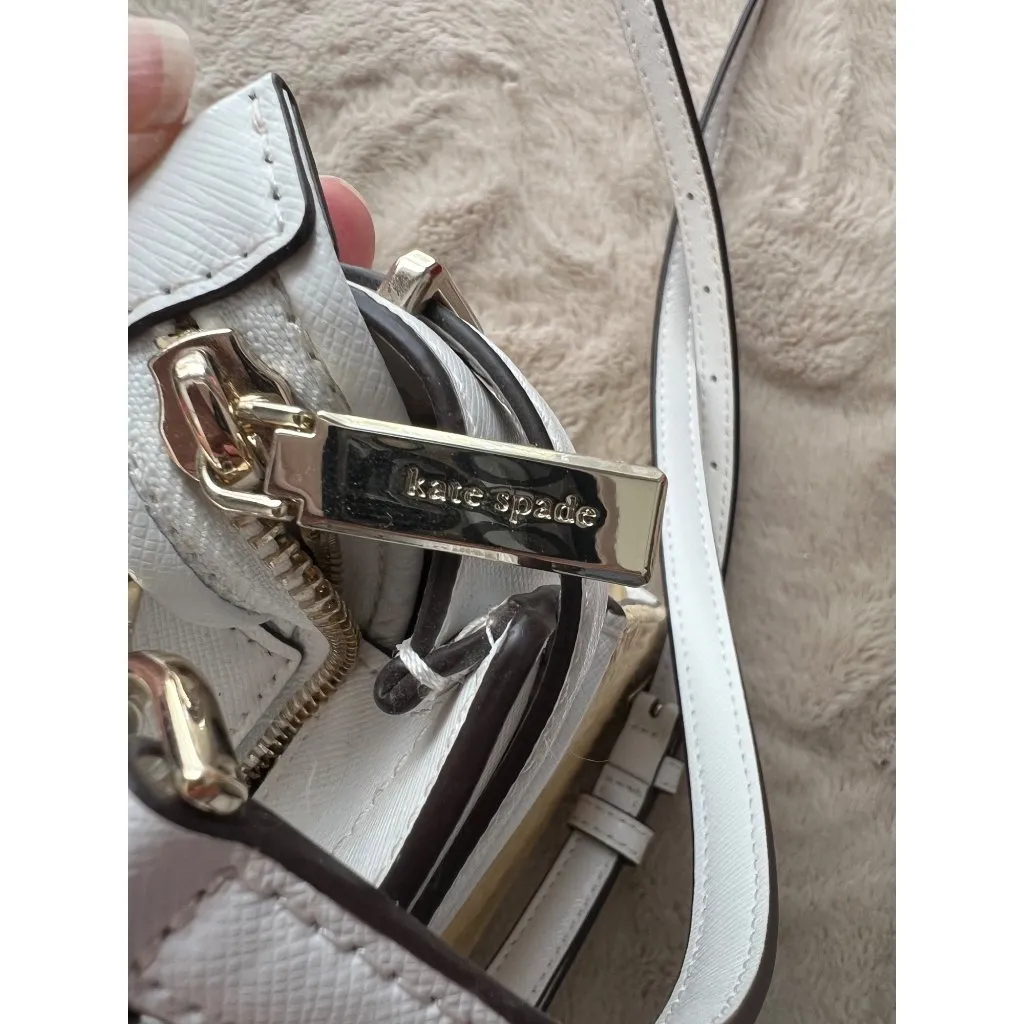 Kate Spade New York Wicker & White Leather Small Satchel Crossbody Bag - Image 9