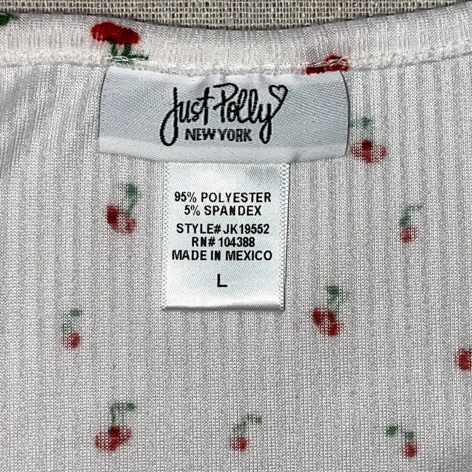 Just Polly | Cherry Print Ribbed Crop Top | Large White - Image 4