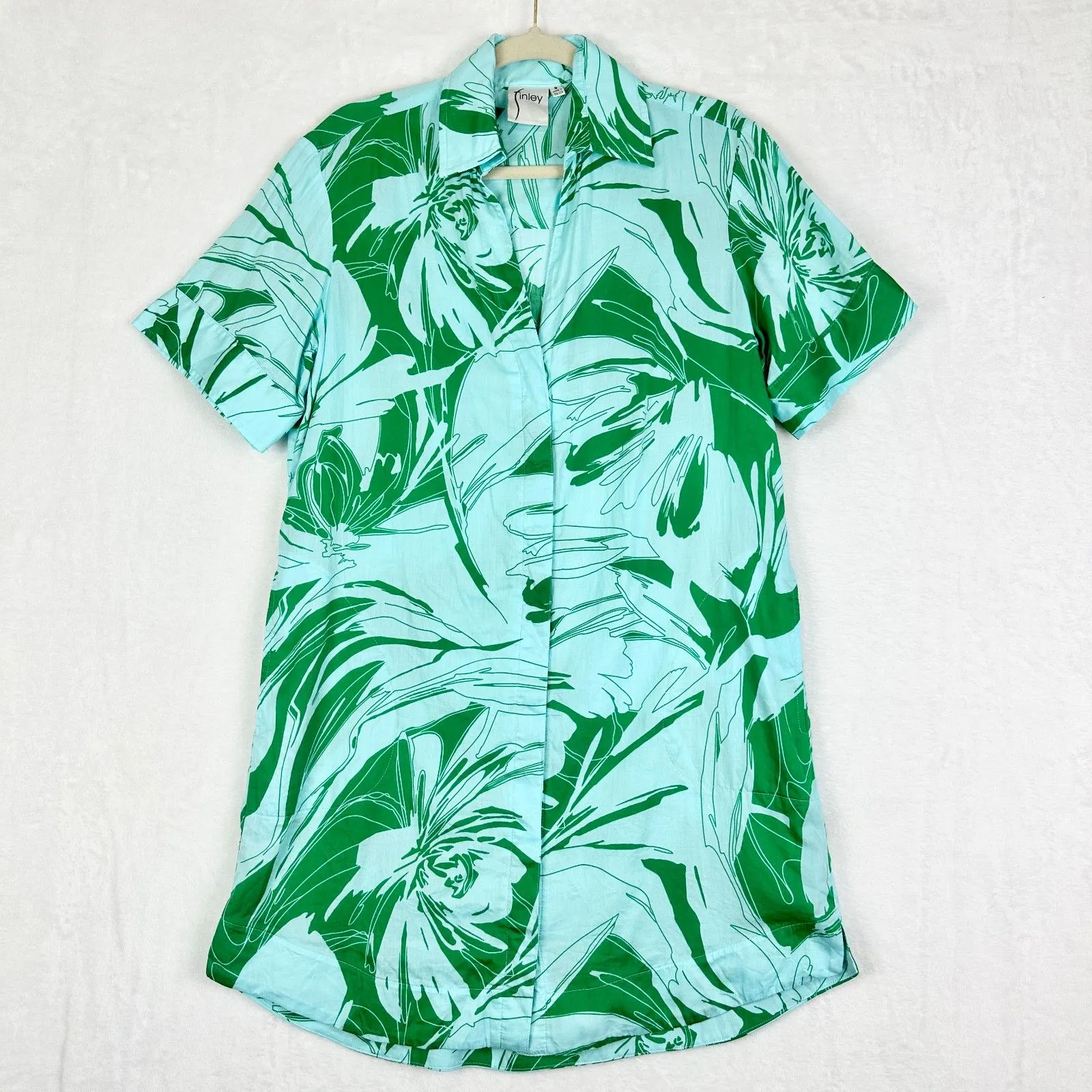Finley Noni Palm Springs Parker Shirtdress Size Small Cotton Aquagreen Pockets Green - Image 2