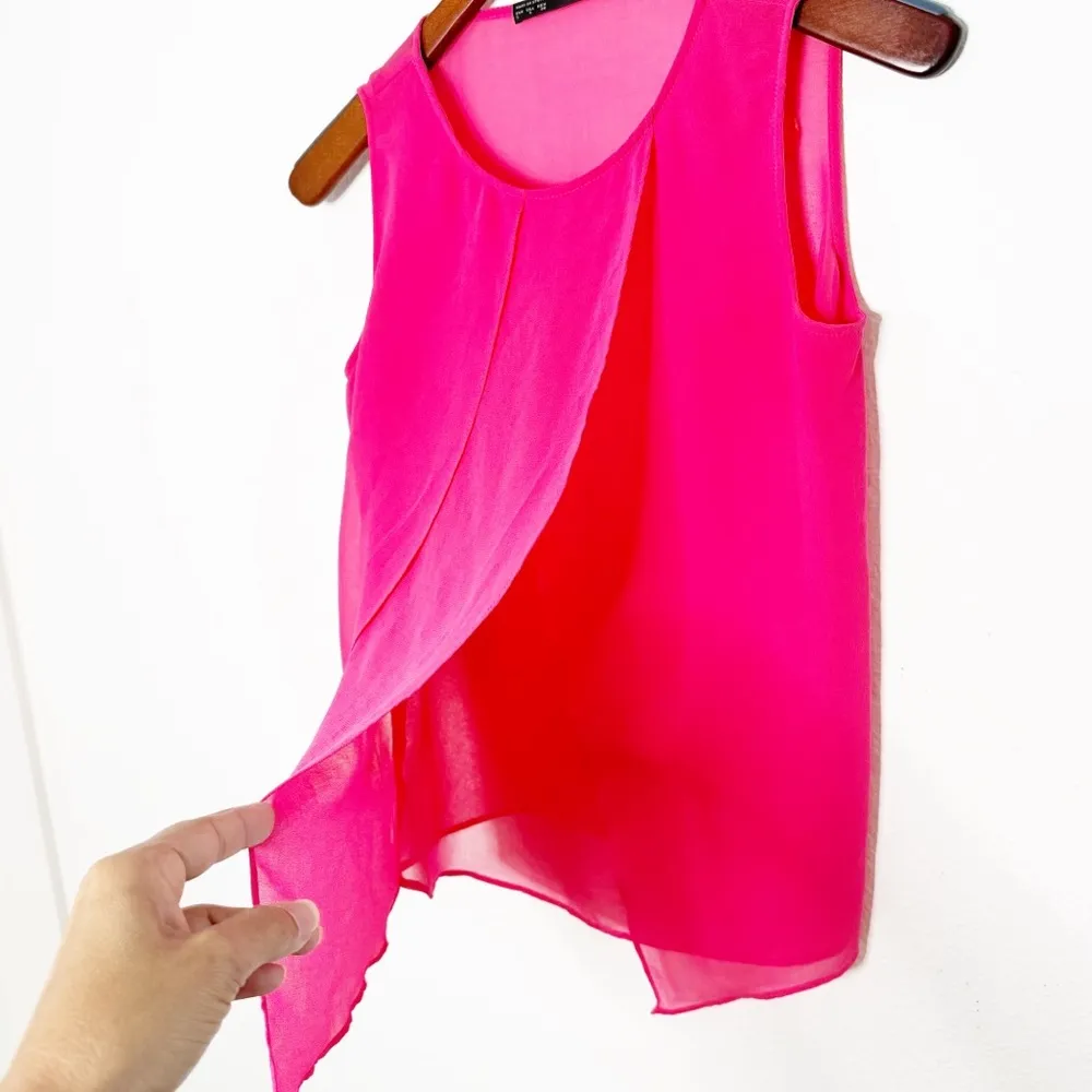 Zara Basic asymmetrical sleeveless chiffon hot pink blouse top size small - Image 6