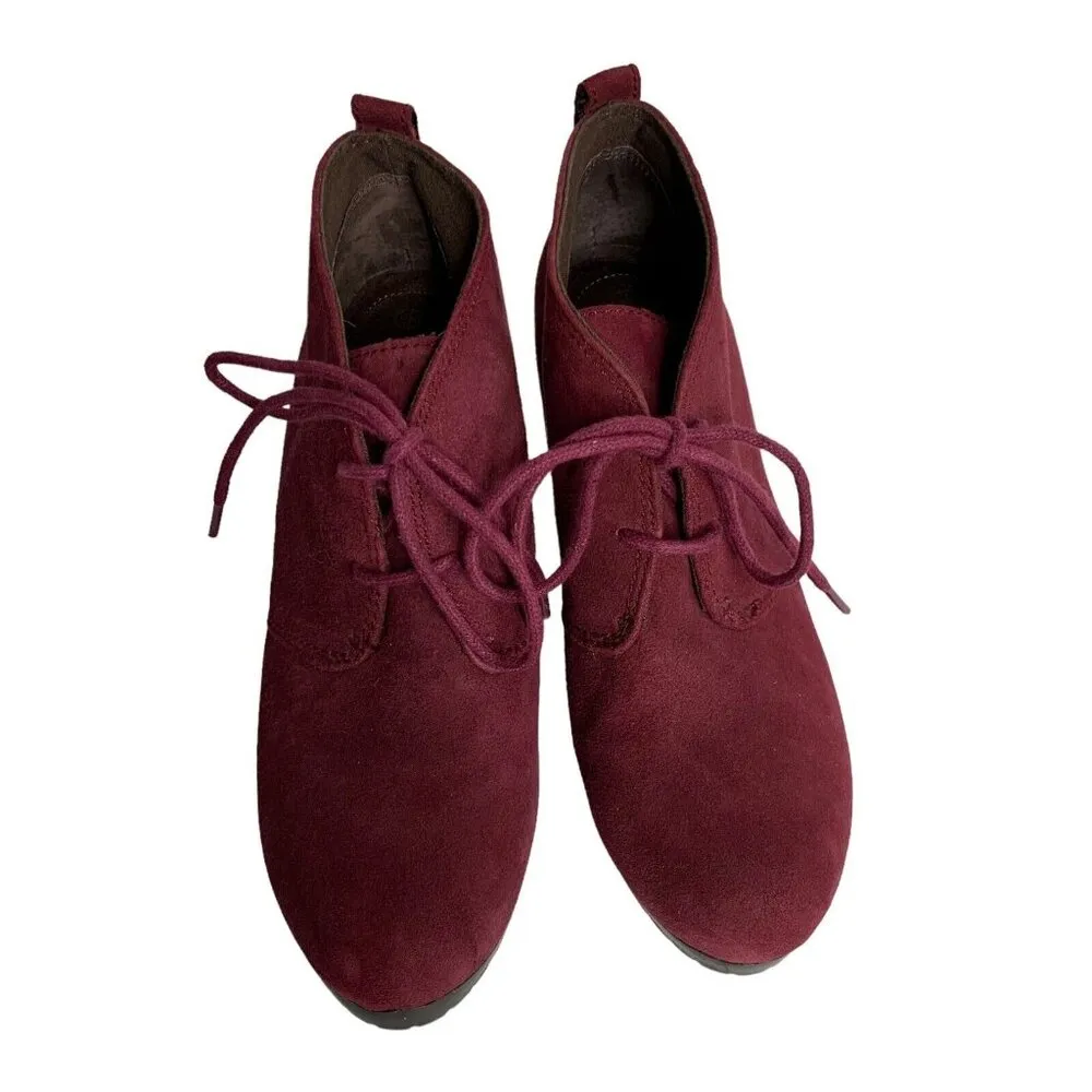 Giani Bernini Lace Up Ankle Bootie 7.5 Burgundy Suede Leather Block Heel - Image 2