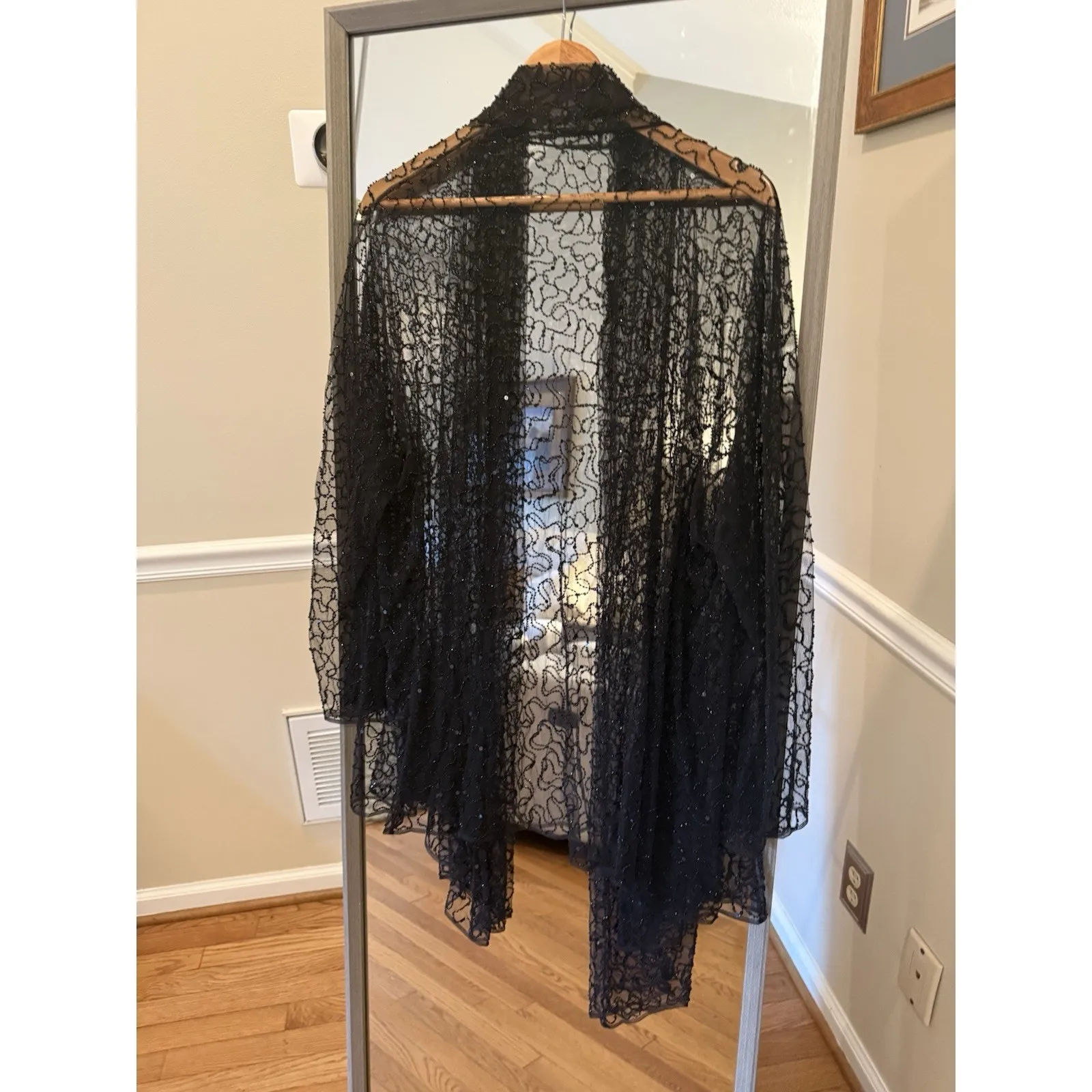 Black Beaded Mesh Cardigan Kimono Duster‎ Sheer Sparkle Size undefined - Image 4