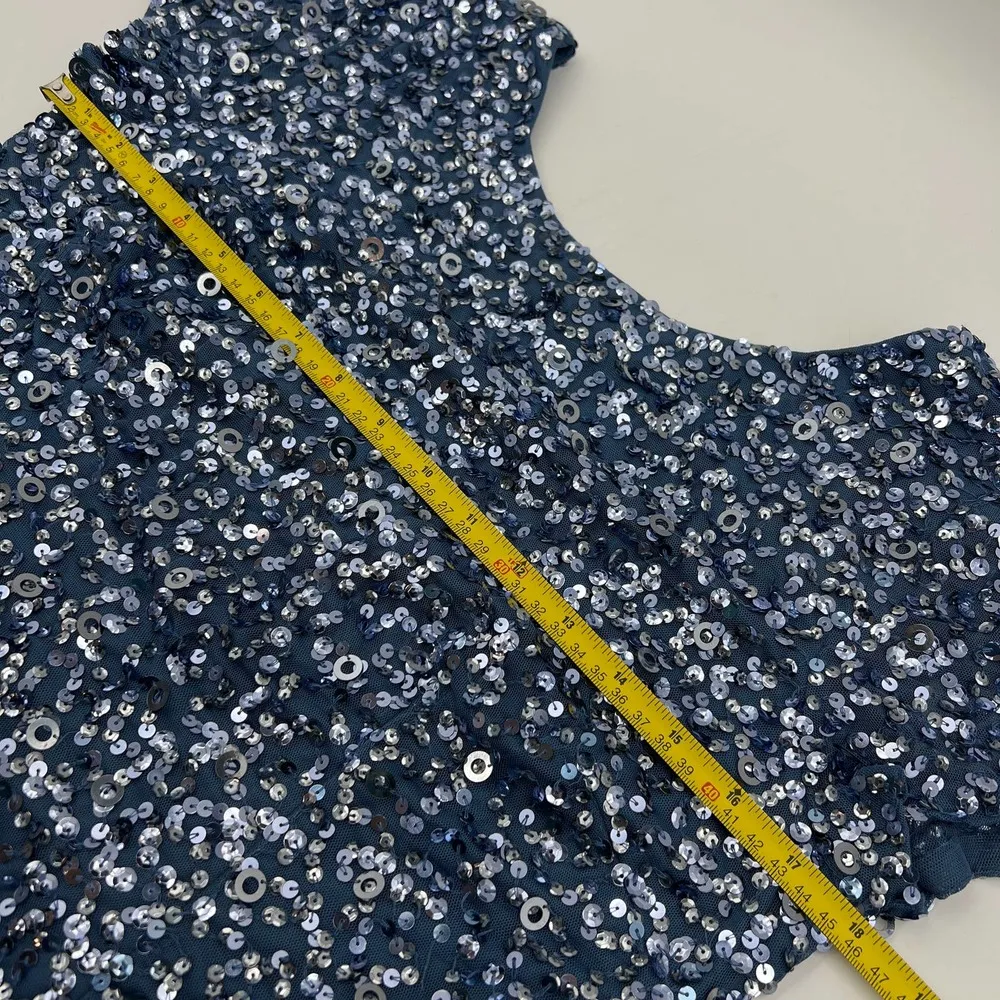 Adrianna Papell Stretch Sequin Blue Silver Mini Dress Cocktail Party New Years - Image 4