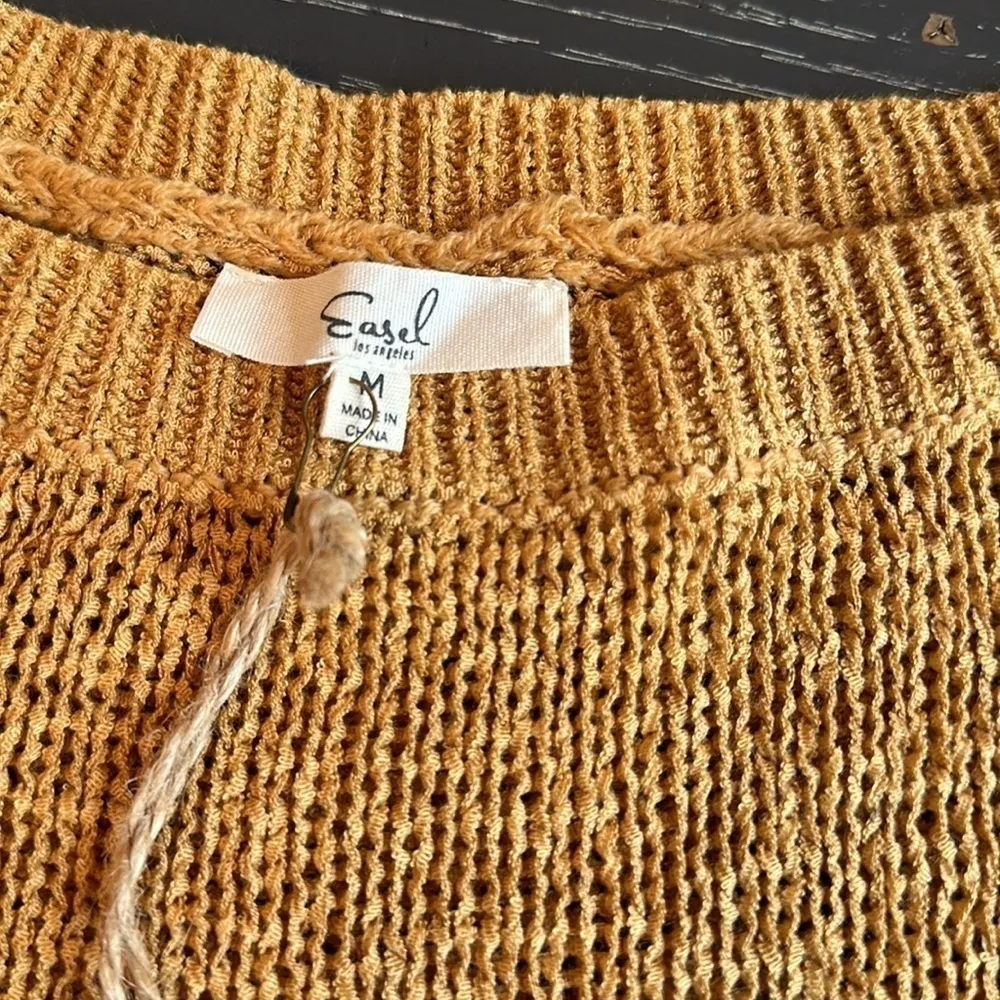 Lightweight Double Stripe Hem Sweater muted mustard and tan size M NWT - Image 6