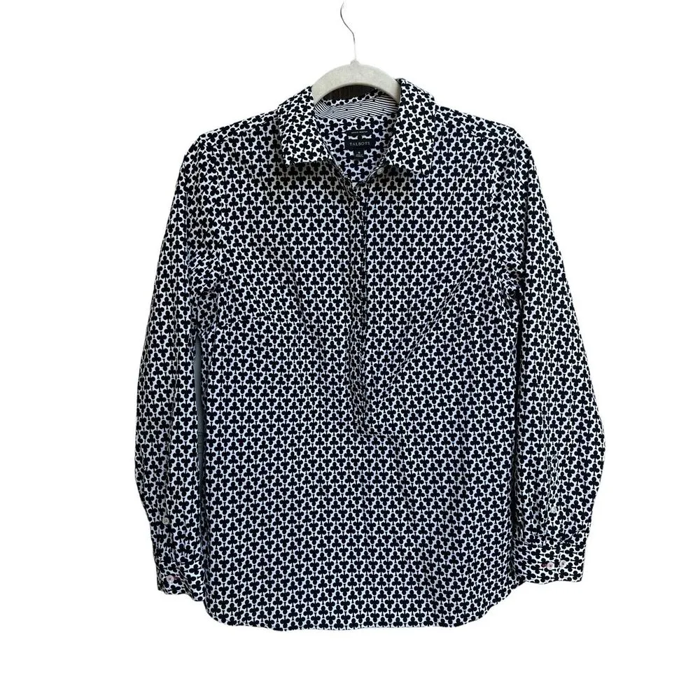 Talbots Trefoil Clover CLUBS Card Bridge Poker‎ Print Popover Blouse Size 6 - Image 2